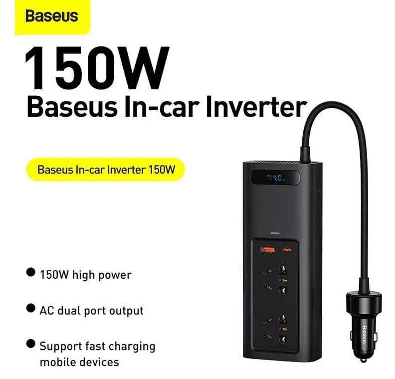 Baseus In-car Inverter 150W 220V CN EU Ports Black CRNBQ-A01